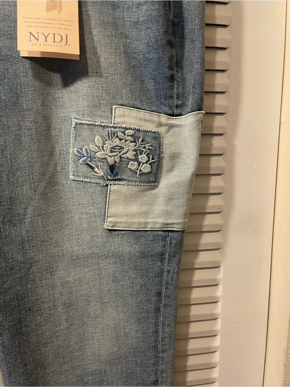 NYDJ Light Blue Margot Girlfriend Jeans with Floral Patch - Picture 6 of 8